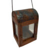 Wood Early American 10″ Rustic Colonial Lantern with Punched-Tin Top- Antique Reproduction