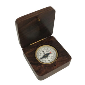 Compasses Nautical 3″ Brass Inlaid Anchor Wood Compass Box with Inlaid Brass 1-3/4″ Compass Antique Reproduction