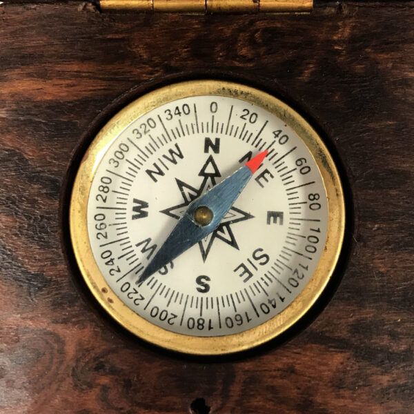 Compasses Nautical 3″ Brass Inlaid Anchor Wood Compass Box with Inlaid Brass 1-3/4″ Compass Antique Reproduction
