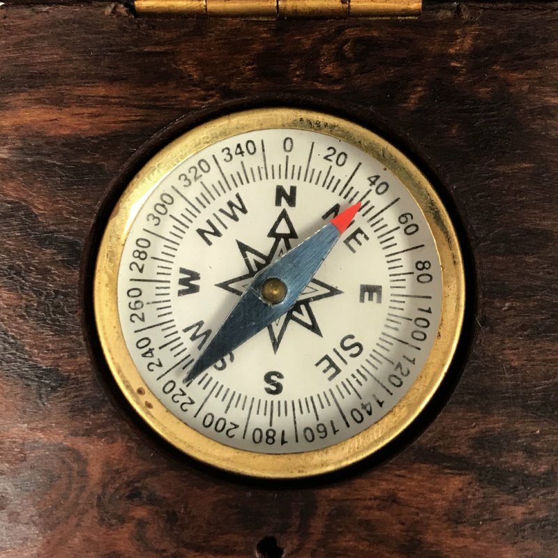 3" Brass Inlaid Anchor Wood Compass Box with Inlaid Brass 1-3/4