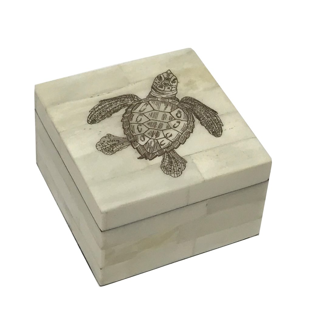 3-1/4″ Sea Turtle Vintage Scrimshaw Bone Box Antique Reproduction with ...