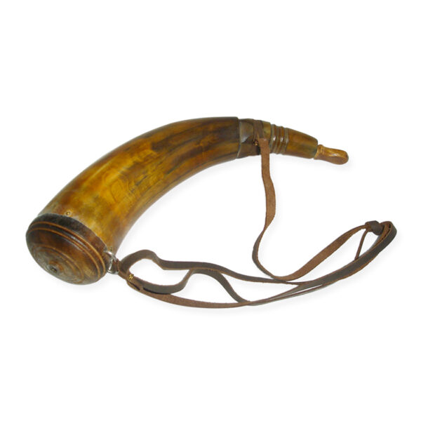 Early American Life Revolutionary/Civil War 10″ Brown Powder Horn with Wooden Plug- Antique Vintage Style