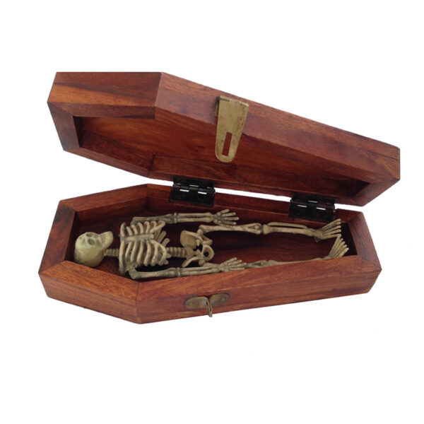 Halloween Decor Halloween Wood Coffin Box with Skeleton RIP Antique Vintage Reproduction Gothic Trinket Halloween Home Decor Party Gift Prop