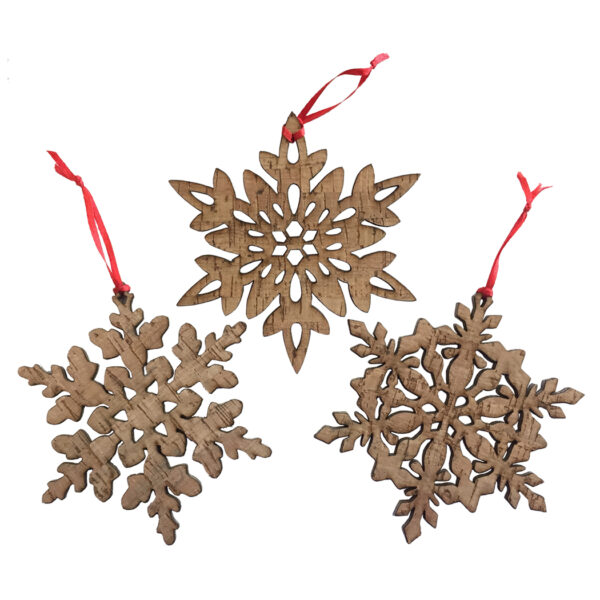 Painting Print Sm Frames Christmas Set of 3 Cork Snowflake Ornaments with Red Ribbon Hangers
